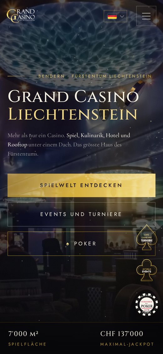 Grand Casino Liechtenstein website on a smartphone