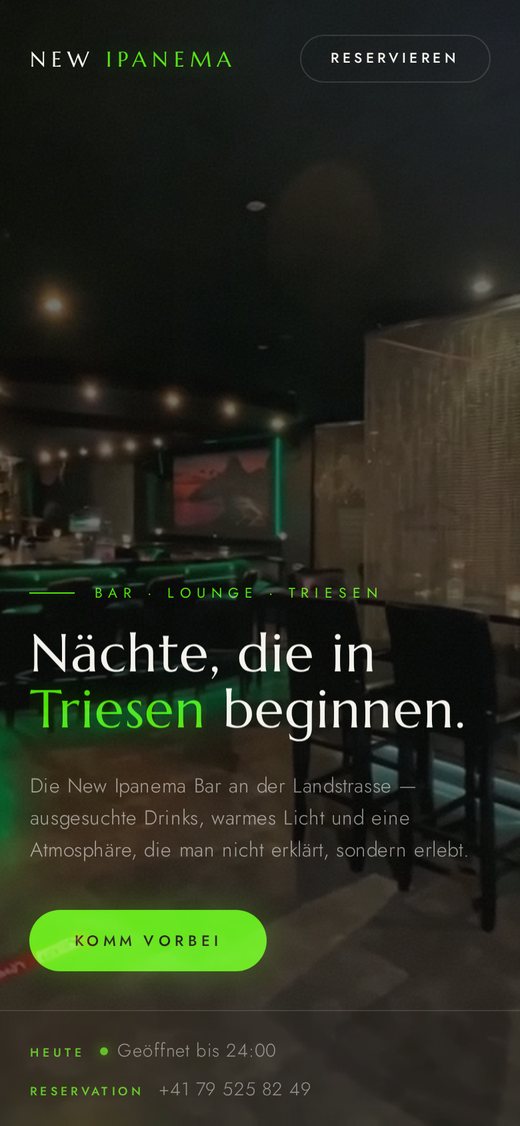 New Ipanema Bar website on a smartphone