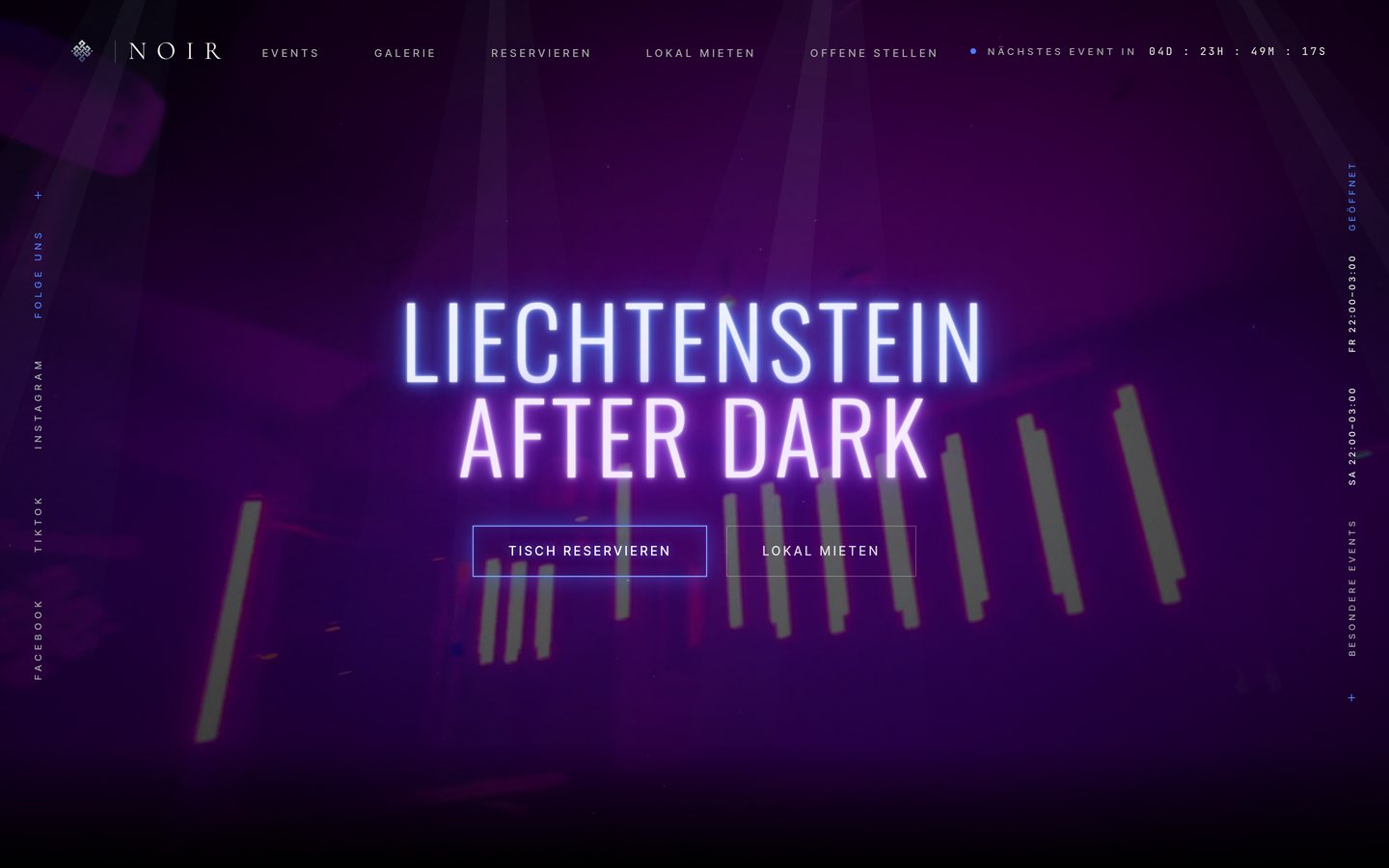 Website NOIR Club, Startseite