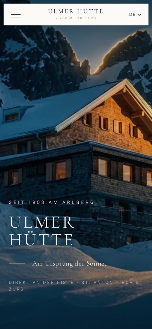 Website Ulmer Hütte auf dem Smartphone