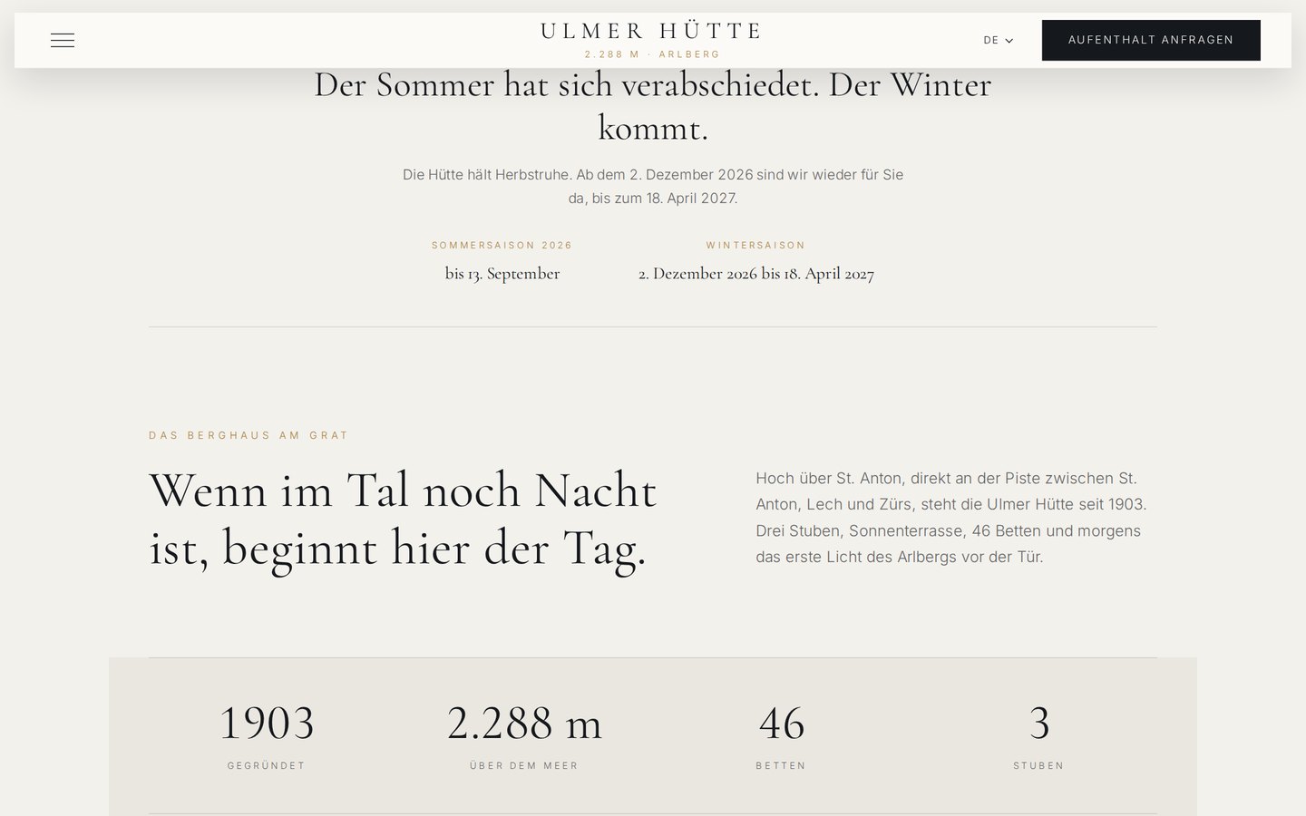 Ulmer Hütte, Saison und Haus