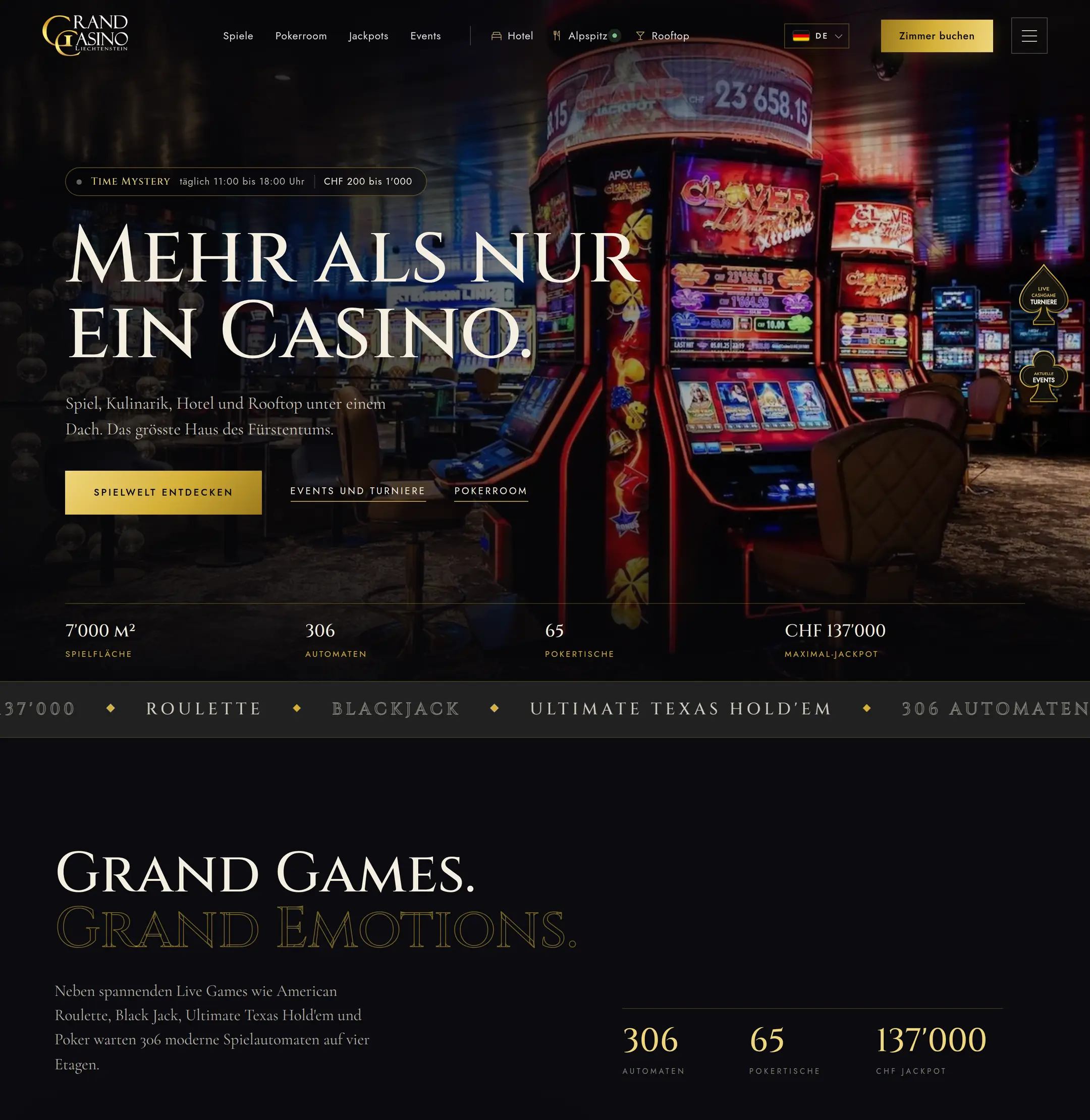 Website Grand Casino Liechtenstein, Startseite