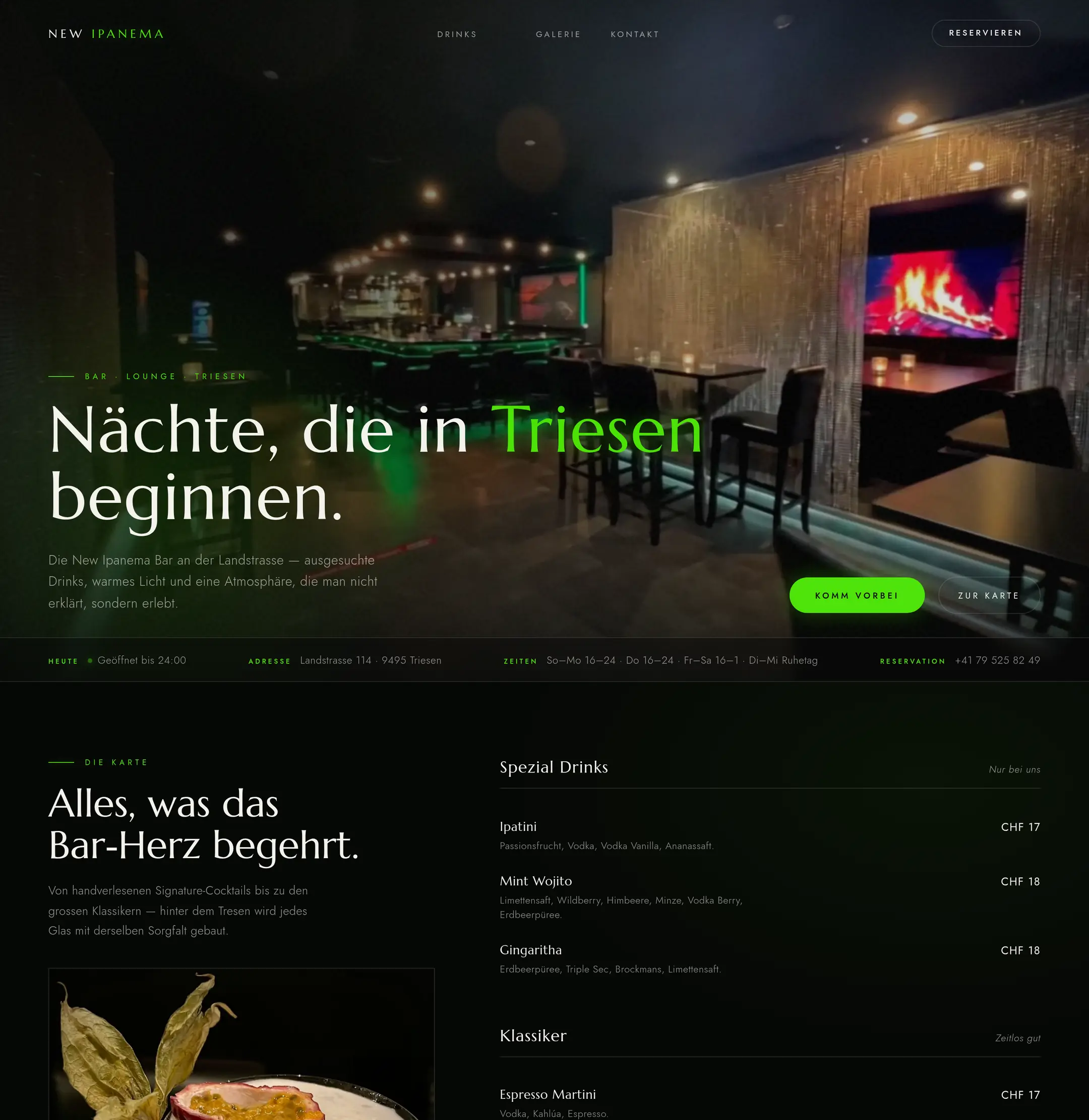 Website New Ipanema Bar, Startseite