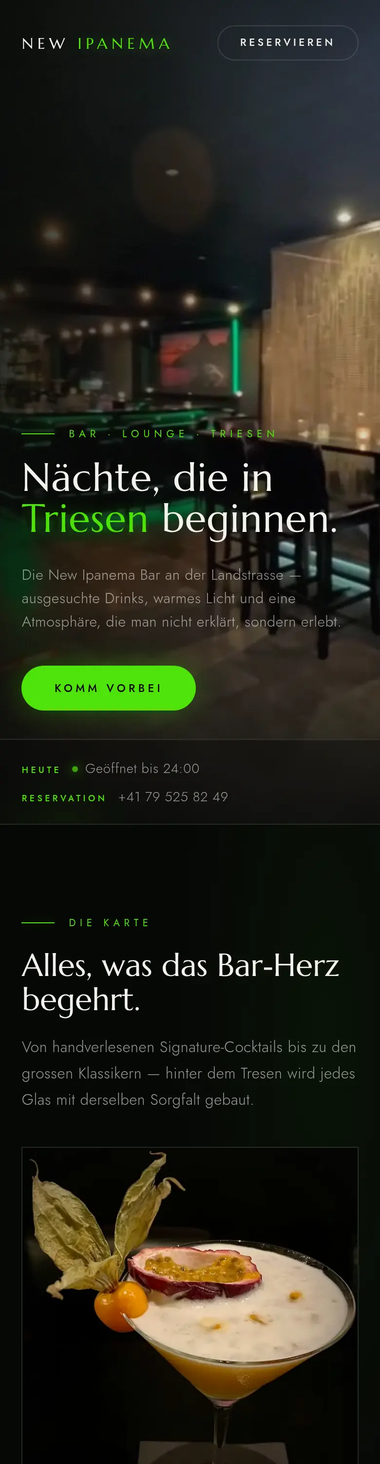 New Ipanema Bar, mobile view