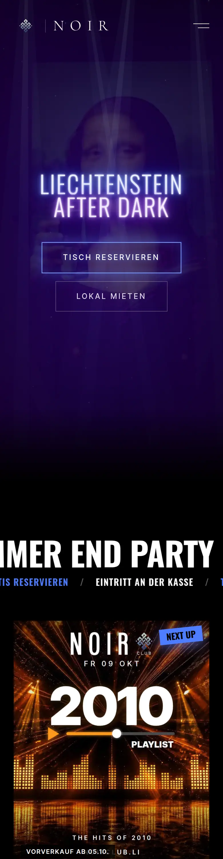 NOIR Club, mobile view